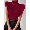 image:imageFloerns Womens Ruffle Trim Cable Knit Sweater Vest Turtleneck Sleeveless Tank TopsRed