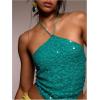 image:imageFloerns Womens Sequin Hanky Hem Halter Tops Sleeveless Sparkly Beaded Tie Back Crop TopsGreen