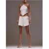 image:imageFloerns Womens Sequin Hanky Hem Halter Tops Sleeveless Sparkly Beaded Tie Back Crop TopsWhite