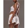 image:imageFloerns Womens Sequin Hanky Hem Halter Tops Sleeveless Sparkly Beaded Tie Back Crop TopsWhite