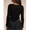 image:imageFloerns Womens Sheer Lace Long Sleeve T Shirt Crew Neck Asymmetrical Hem Crop TopsBlack