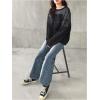 image:imageFloerns Womens Sheer Mesh Long Sleeve Oversized Drop Shoulder Y2k Tee Shirts Black Small