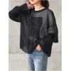 image:imageFloerns Womens Sheer Mesh Long Sleeve Oversized Drop Shoulder Y2k Tee Shirts Black Small