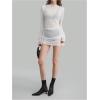 image:imageFloerns Womens Sheer Mesh Long Sleeve T Shirts Mock Neck Ruched Going Out TopsWhite