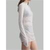 image:imageFloerns Womens Sheer Mesh Long Sleeve T Shirts Mock Neck Ruched Going Out TopsWhite