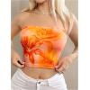 image:imageFloerns Womens Sleeveless Bandeau Floral Print Strapless Summer Cropped Going Out Tube Top Orange XSmall