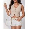 image:imageFloerns Womens V Neck Sleeveless Button Down Blouse Asymmetrical Cropped ShirtsLight Khaki