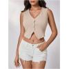 image:imageFloerns Womens V Neck Sleeveless Button Down Blouse Asymmetrical Cropped ShirtsLight Khaki