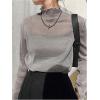 image:imageFloerns Womens Y2k Long Sleeve T Shirts Mock Neck See Through Going Out Tee TopsGrey