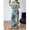 image:imageFloerns Womens Y2k Number Jersey Shirts V Neck Baggy Streetwear Summer T Shirts TopsDark Green