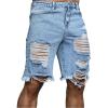 image:imageFloerns Mens Ripped Raw Hem Denim Shorts Plain Frayed Bermuda Jeans ShortsLight Blue