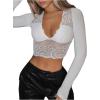 image:imageFloerns Womens Floral Y2K Lace Deep V Crop Tops Going Out Backless Bodycon Tops