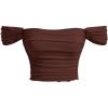 image:imageFloerns Womens Off Shoulder Ruched Mesh Crop Tops Short Sleeve Cute Tee ShirtsCoffee Brown
