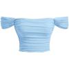 image:imageFloerns Womens Off Shoulder Ruched Mesh Crop Tops Short Sleeve Cute Tee ShirtsLight Blue