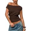image:imageFloerns Womens Off The Shoulder Sweaters Short Sleeve Asymmetrical Rib Knit Pullover TopsCoffee Brown
