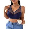 image:imageFloerns Womens Plus Size Contrast Mesh Bralette Medium Support Wireless UnderwearDark Blue