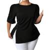 image:imageFloerns Womens Plus Size Elegant Puff Sleeve Blouse Tops Split Business Casual OutfitBlack