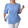 image:imageFloerns Womens Plus Size Elegant Puff Sleeve Blouse Tops Split Business Casual OutfitBlue