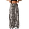 image:imageFloerns Womens Plus Size Striped Wide Leg Pants Elastic Waist Drawstring Lounge TrousersGrey Leopard