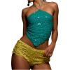 image:imageFloerns Womens Sequin Hanky Hem Halter Tops Sleeveless Sparkly Beaded Tie Back Crop TopsGreen