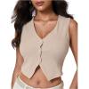 image:imageFloerns Womens V Neck Sleeveless Button Down Blouse Asymmetrical Cropped ShirtsLight Khaki