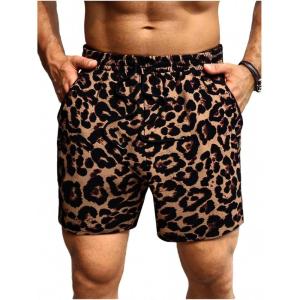 image:imageFloerns Mens Boho Paisley Graphic Print Drawstring Waist Essentials Summer Bandana Shorts with PocketBrown Leopard