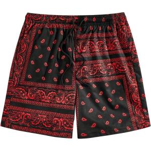 image:imageFloerns Mens Boho Paisley Graphic Print Drawstring Waist Essentials Summer Bandana Shorts with PocketHot Red