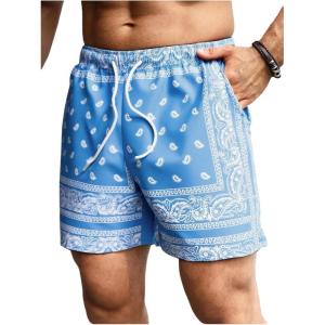 image:imageFloerns Mens Boho Paisley Graphic Print Drawstring Waist Essentials Summer Bandana Shorts with PocketSky Blue