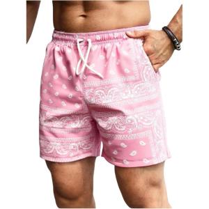 image:imageFloerns Mens Boho Paisley Graphic Print Drawstring Waist Essentials Summer Bandana Shorts with PocketSoft Pink