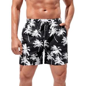 image:imageFloerns Mens Boho Swim Trunks Graphic Print Drawstring Waist Shorts Bathing SuitA Black and White