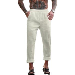 image:imageFloerns Mens Casual Straight Leg Pants Elastic Waist Drawstring Trousers with PocketsWhite