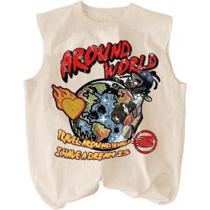 image:imageFloerns Mens Graphic Sleeveless Tank Top Street Crew Neck Y2k T ShirtsApricot