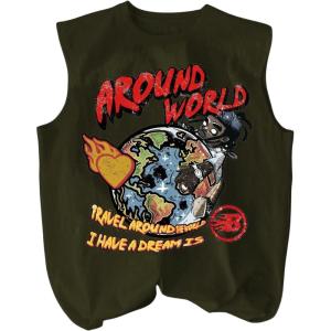 image:imageFloerns Mens Graphic Sleeveless Tank Top Street Crew Neck Y2k T ShirtsArmy Green