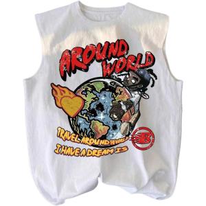 image:imageFloerns Mens Graphic Sleeveless Tank Top Street Crew Neck Y2k T ShirtsWhite