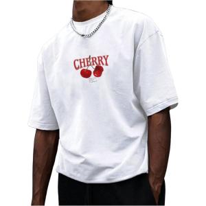 image:imageFloerns Mens Graphic Tees Cherry Print Casual Loose Fit Short Sleeve Crew Neck T Shirts Summer TShirts TopsWhite