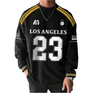 image:imageFloerns Mens Number Print Long Sleeve Jersey Shirts Letter Loose Fit Streetwear Tee TopsBlack