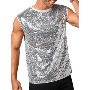 image:imageFloerns Mens Sequin Tank Top Glitter Bling Sparkly Party Club Rave Sleeveless TopsSilver