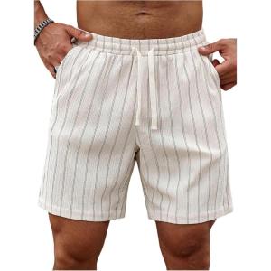 image:imageFloerns Mens Striped Beach Shorts Drawstring Waist Straight Leg Casual ShortsKhaki