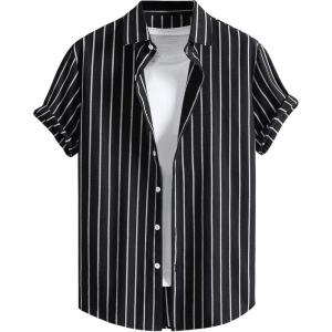 image:imageFloerns Mens Striped Shirts Casual Short Sleeve Button Down ShirtsBlack Dull Striped