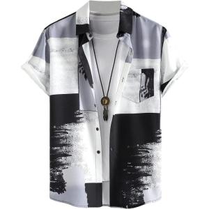 image:imageFloerns Mens Striped Shirts Casual Short Sleeve Button Down ShirtsBlack White Grey