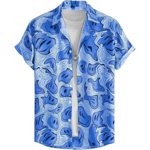 image:imageFloerns Mens Striped Shirts Casual Short Sleeve Button Down ShirtsBlue