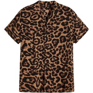 image:imageFloerns Mens Striped Shirts Casual Short Sleeve Button Down ShirtsBrown Leopard