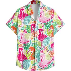 image:imageFloerns Mens Striped Shirts Casual Short Sleeve Button Down ShirtsHot Pink Multi