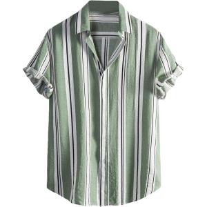 image:imageFloerns Mens Striped Shirts Casual Short Sleeve Button Down ShirtsMint Green