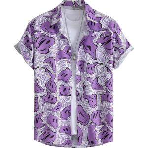 image:imageFloerns Mens Striped Shirts Casual Short Sleeve Button Down ShirtsPurple