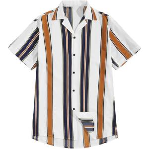 image:imageFloerns Mens Striped Shirts Casual Short Sleeve Button Down ShirtsWhite Strip