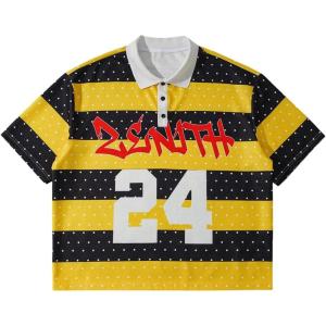 image:imageFloerns Mens Y2k Number Jersey Shirts Striped Short Sleeve Streetwear Football T ShirtsYellow