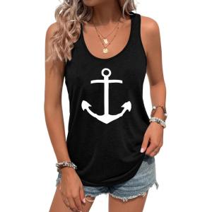 image:imageFloerns Womens Anchor Graphic Scoop Neck Tank Top Sleeveless Casual Vest ShirtsBlack