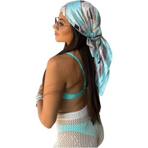 image:imageFloerns Womens Bandana Satin Square Head Scarf Silk Feeling Hair Wraps ScarvesLight Blue