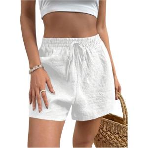 image:imageFloerns Womens Beach Elastic Waist Shorts Wide Leg Casual Loose Cute Summer ShortsWhite